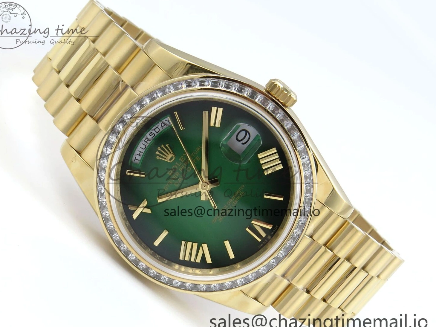 Bracelet Black 40 QF Diamonds Weight) Best YG on DayDate A2836 Dial V5 (Gain Bezel President Green Edition 1:1 0429